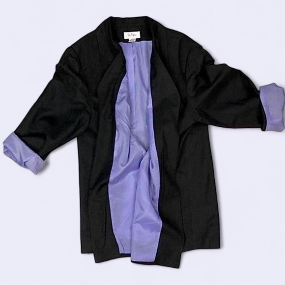 Vintage Bob Mackie Black Linen Jacket w/ Lavender Lining & Pockets (XL) - Picture 10 of 10